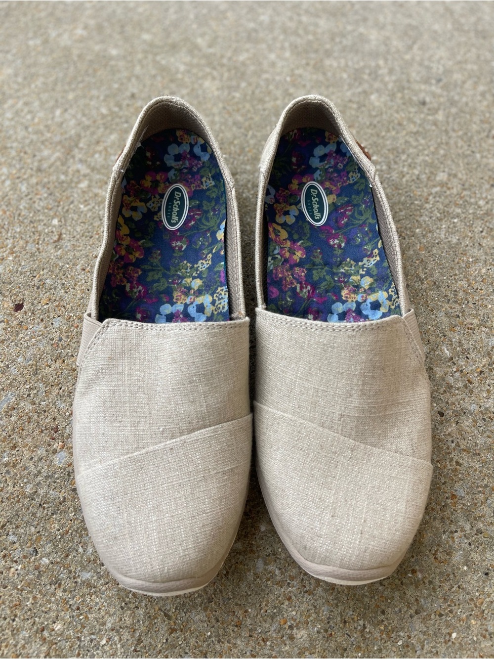 Dr. Scholl’s Slip On Flats Oatmeal Beige Linen Comfort Shoes Women’s Size 6.5M